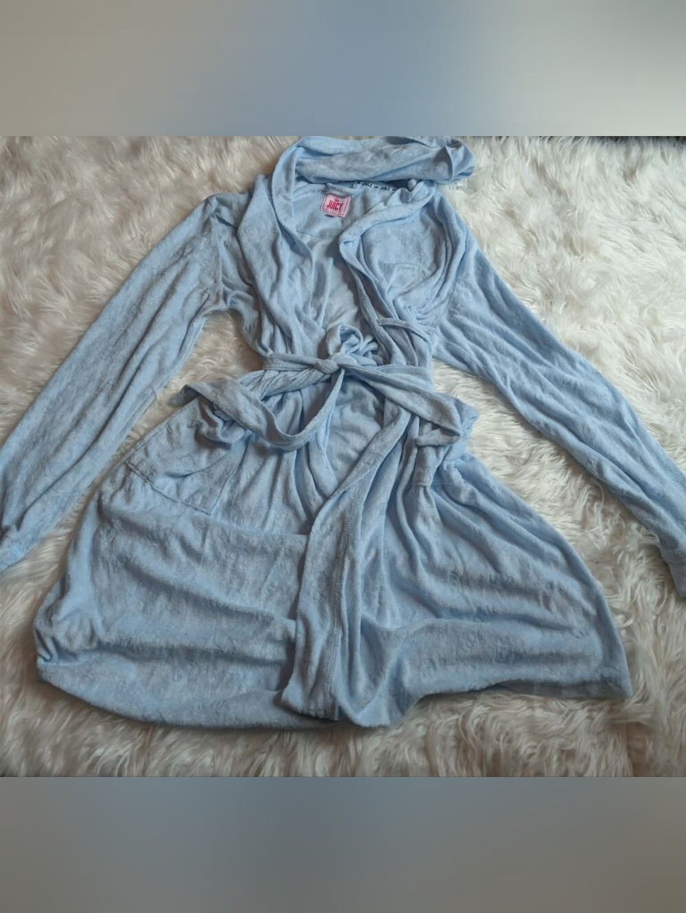Nwot Lightweight Juicy Couture Light Baby Blue Hooded Robe Y2k 2000s